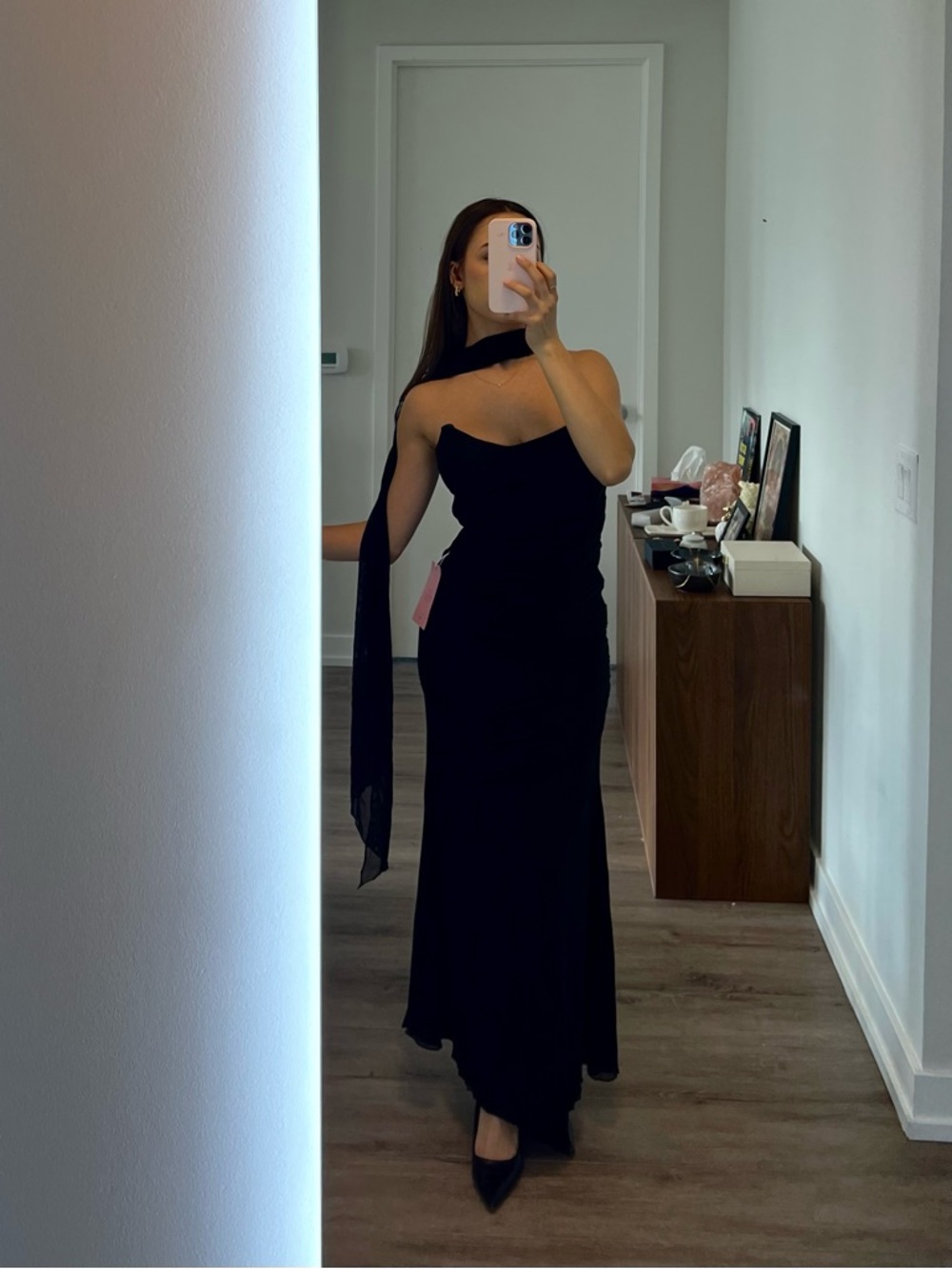 Black Mesh Two-Piece Set with Maxi Skirt & Neck Scarf - Malu by Almond Muse